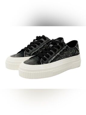 Zara Black Platform Lace-Up Sneakers with White Sole